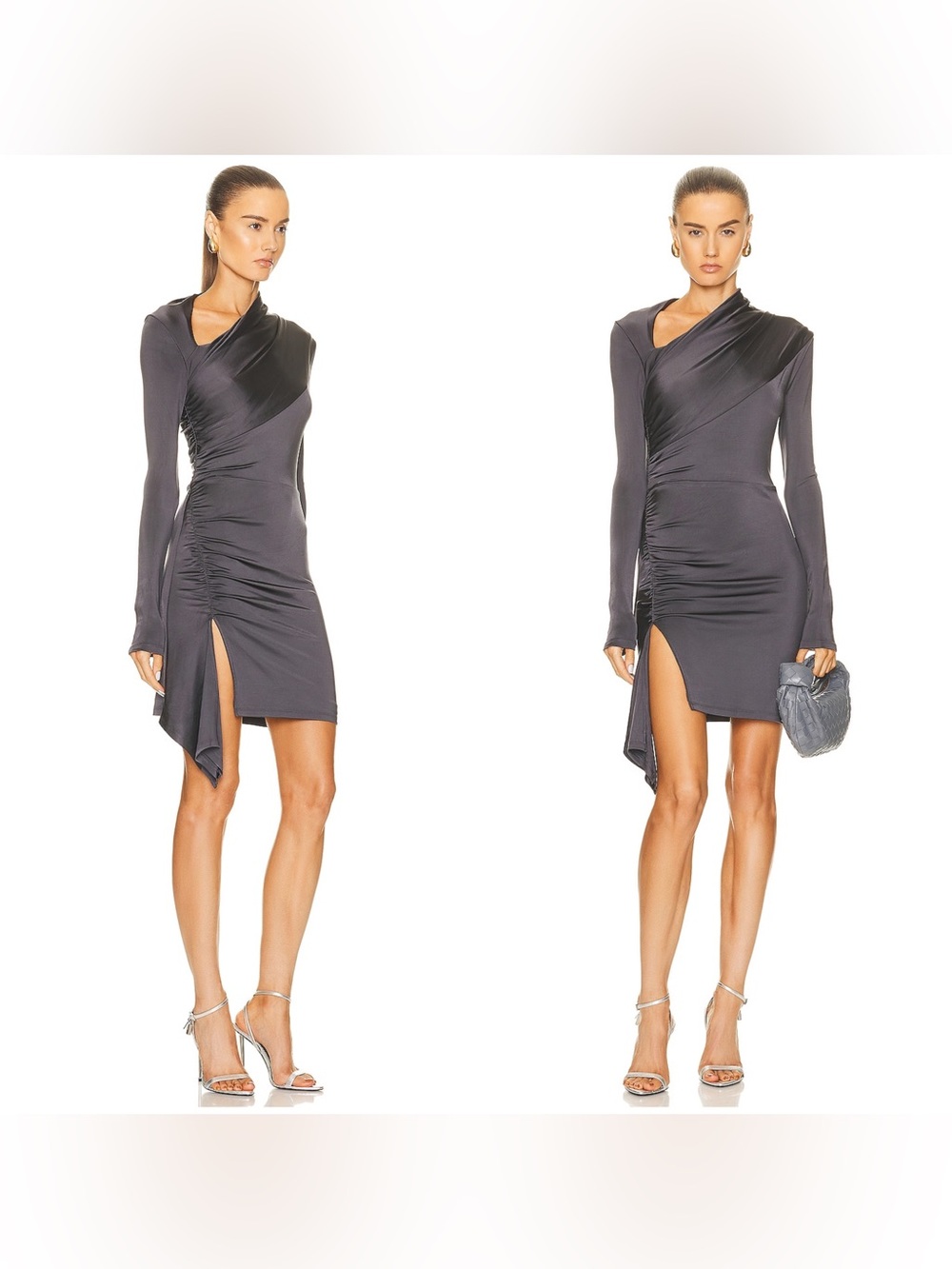 New! Et Ochs Mackenzie Asymmetric Ruched Long-Sleeve Mini Dress Charcoal Gray🩶 8